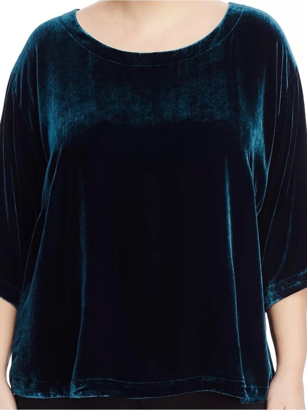Eileen Fisher Deep jewel tone blue Velvet Scoop Neck Long Sleeve Top